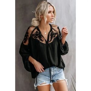 Chic Black Floral Sheer Blouse